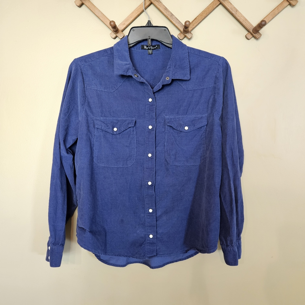 Velvet Heart Blue Corduroy Pearl Snap Western Button Up Shirt Women’s Medium
